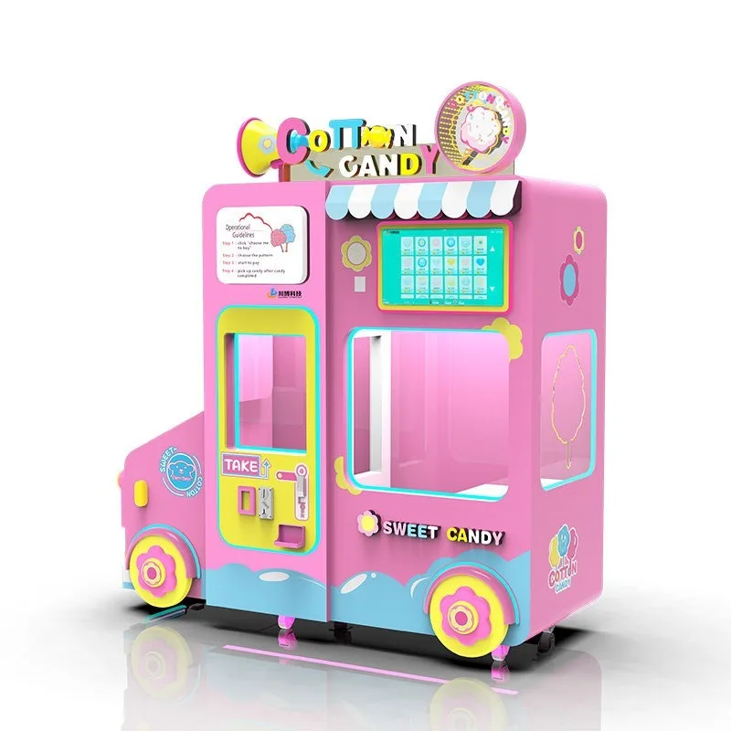 FOB Automatic Cotton Candy Vending Machine Commercial Self Service Candy Floss Robot With QR Code Payment For Amusement Park