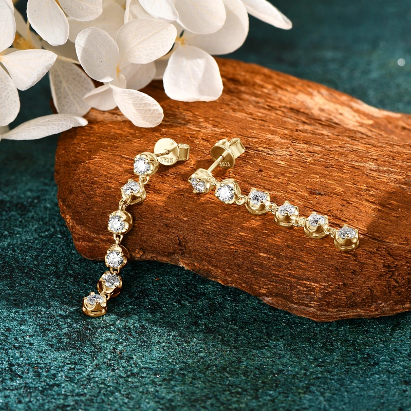 

Ehhai GRA Certified 3mm Moissanite Long Tassels Chains Stud Earrings for Women 925 Sterling Silver Fine Jewelry Gifts Pendientes