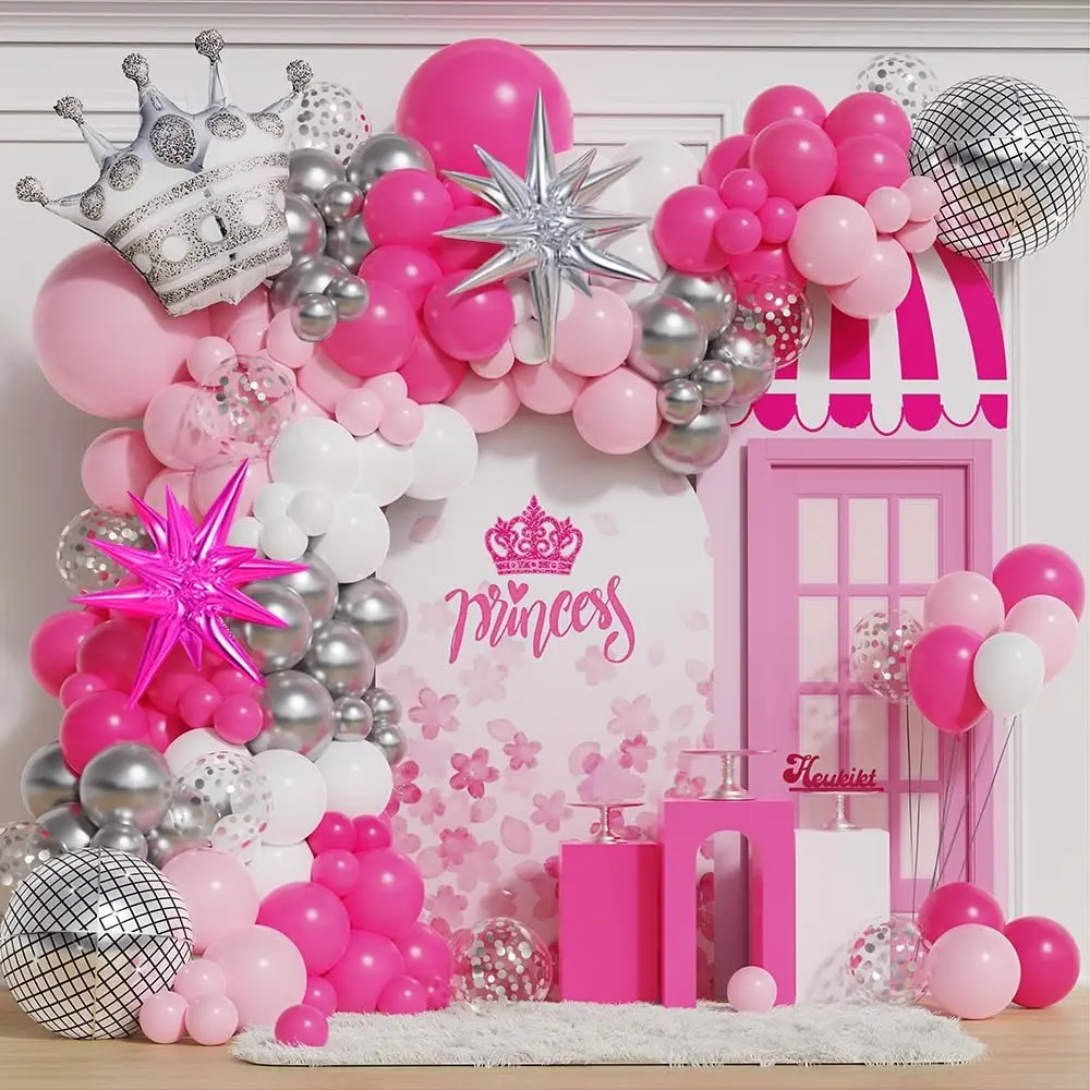 Rosa und silberner Ballon Silber Krone Ballon Girlande Bogen Kit geeignet für Frauen Geburtstags feier Dekoration
