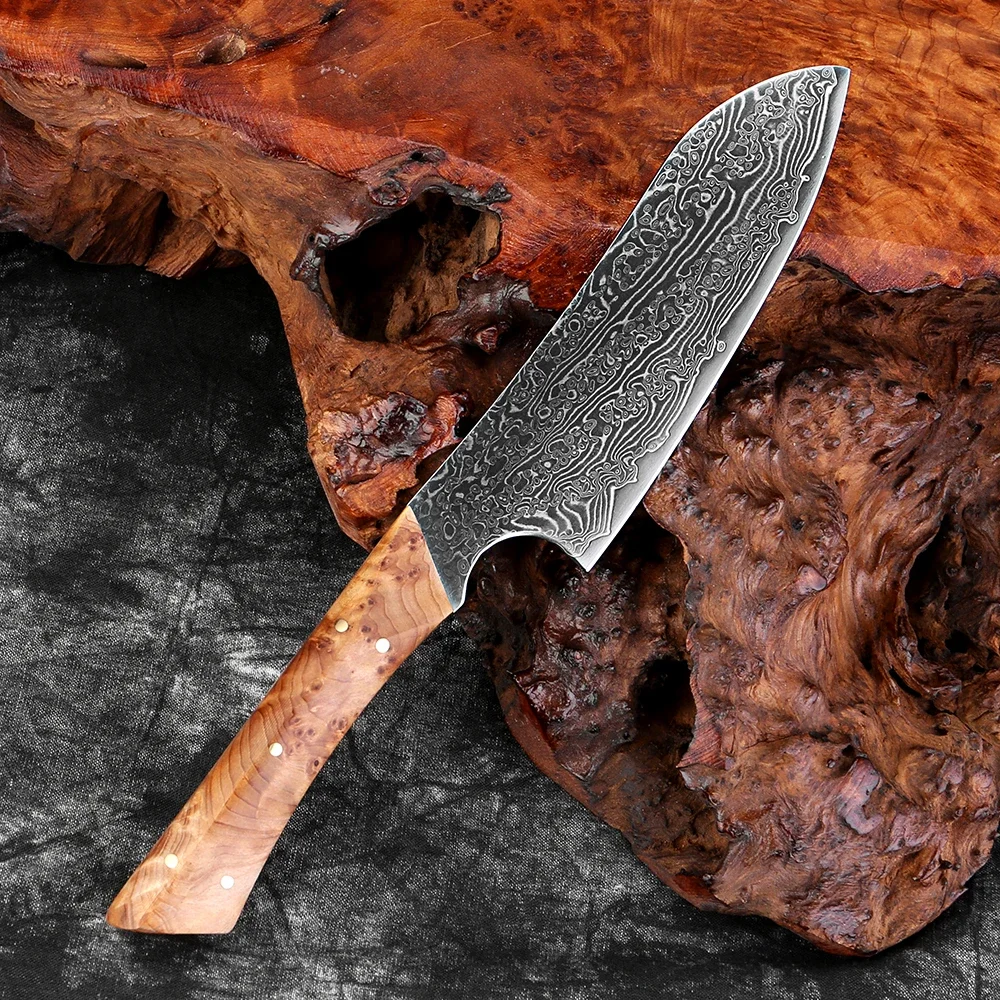 XITUO Japanese Chef Santoku Knife, Damascus Steel Full Tang Sharp, Professional 5 Inch Small Kitchen Knife with Wooden Handle