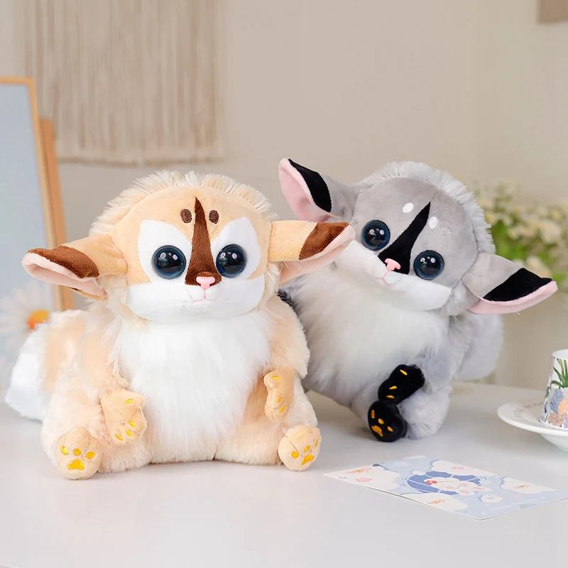 22cm Eulemur Fox Like Real Wild Animal Doll Plush Toy Sitting Grey Yellow White Brown Plushie Birthday Present