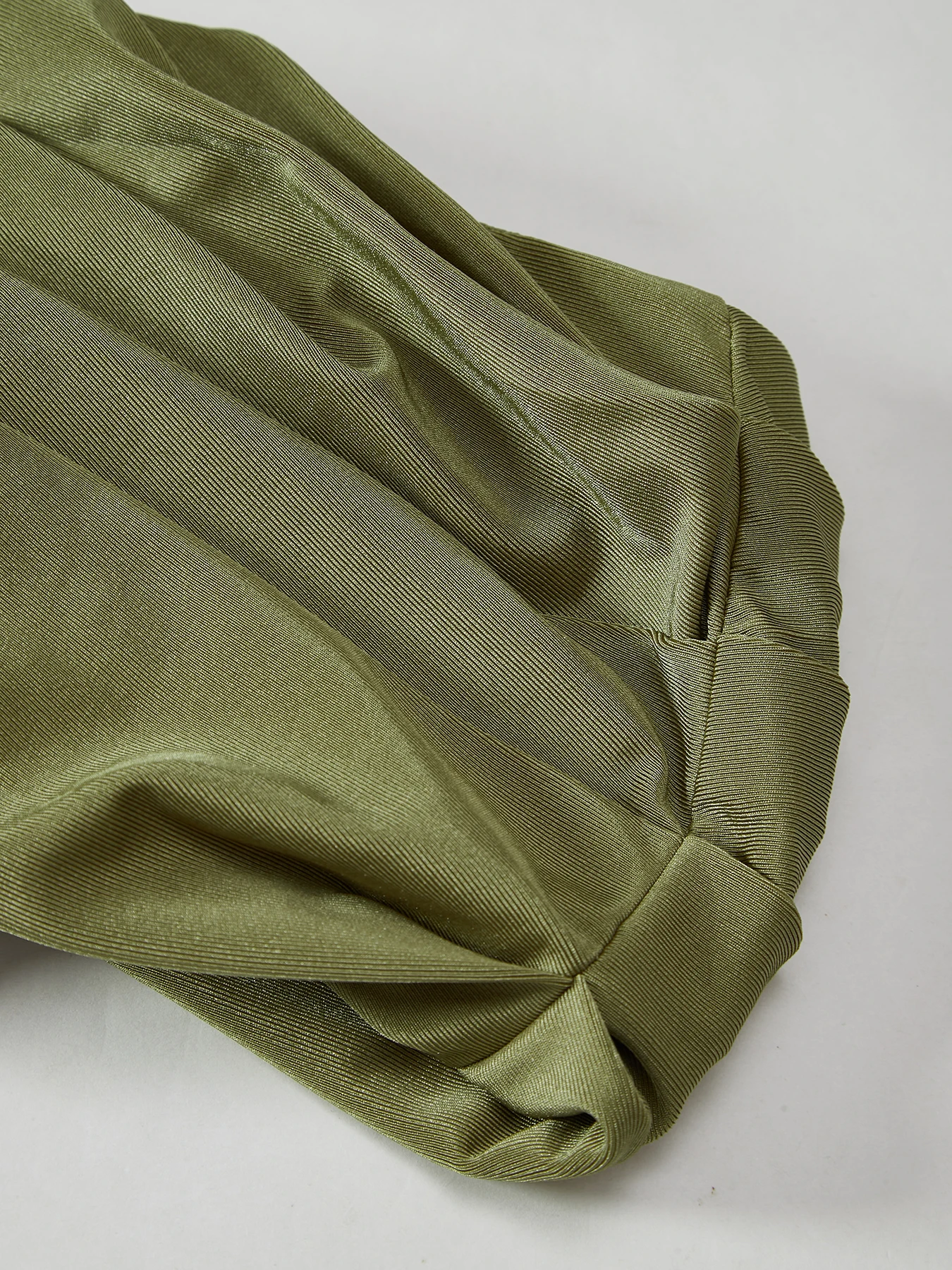 High-End French-Style Olive Green Off-The-Shoulder Gown, Strapless Ruched Satin-Like Fitted Mermaid Mid-Length Dress, Elegant Dress for Bridesmaids, Dinner Parties, and Dates view 4