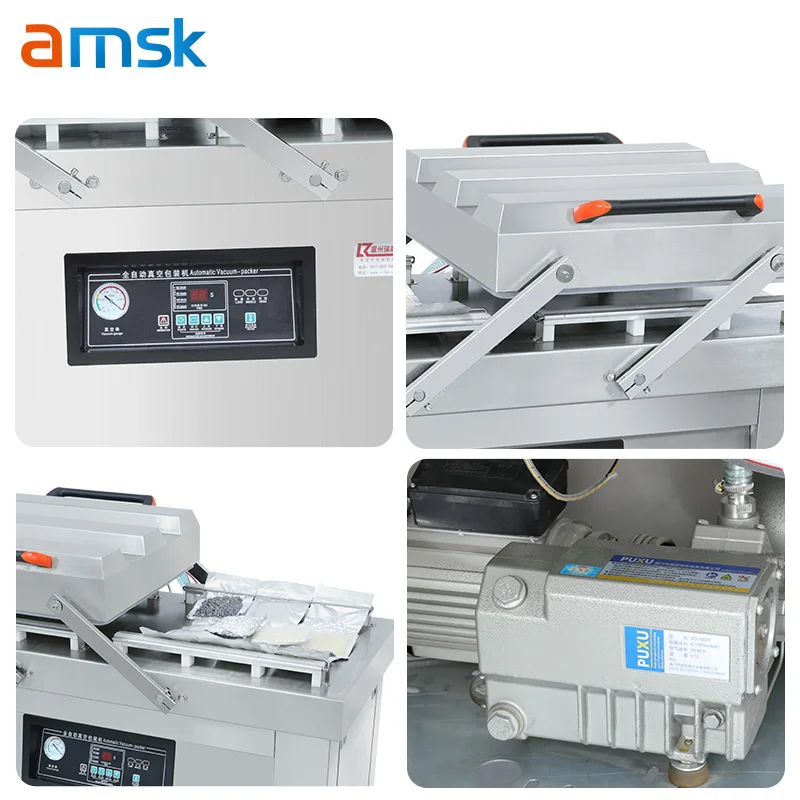 آلة تعبئة الفراغ الأوتوماتيكية بالكامل DZ-400 آلة تغليف اللحوم والمأكولات البحرية ذات الغرفة المزدوجة #4