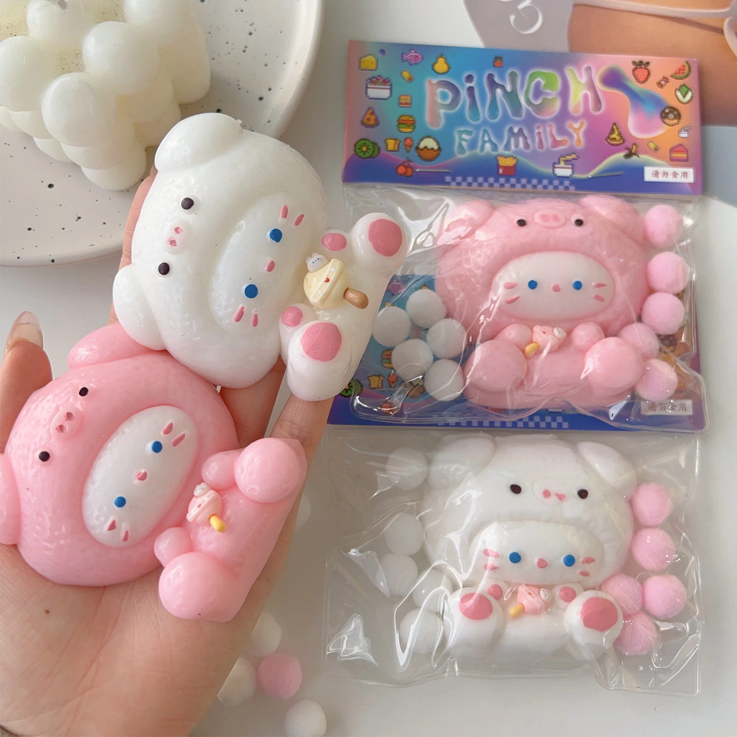 PINCH FAMILY-Jouets de pincement de chaton de dessin animé, jouets mentaires oriels pour enfants, TPR collant, décompression, FidPortugais ing, jouets de confort