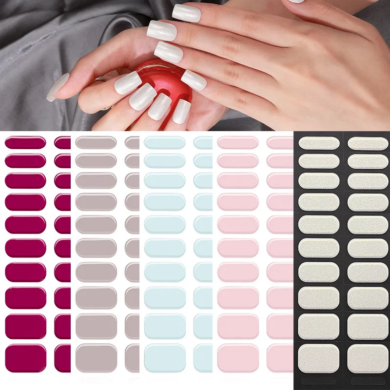 16/20 Tips Semi Cured Gel Nail Sticker Solid Makaron Adhesive Slider Long Term Full Coverage Nail decoration UV Lamp Required