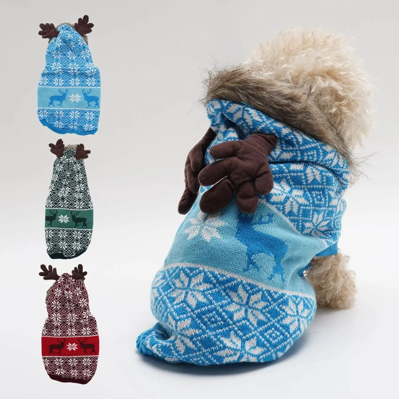 

3 Pack Autumn Winter Thickened Velvet Knitted Dog Sweater Deer Stag Double Pattern Classic Warmth Retention Pet Clothes