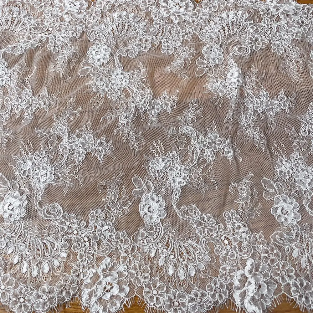 3D Border Eyelash Lace Fabric, Handmade DIY, Wedding Dress Accessories, RS5076, 47cm Width