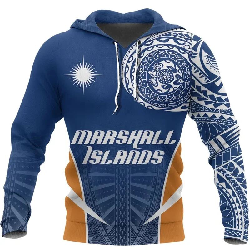 3D The Republic-of Marshall Islands Map Flag Printing Hoodies Marshall Islands Coat Of Arms Graphic Hooded Sweatshirts Pullovers