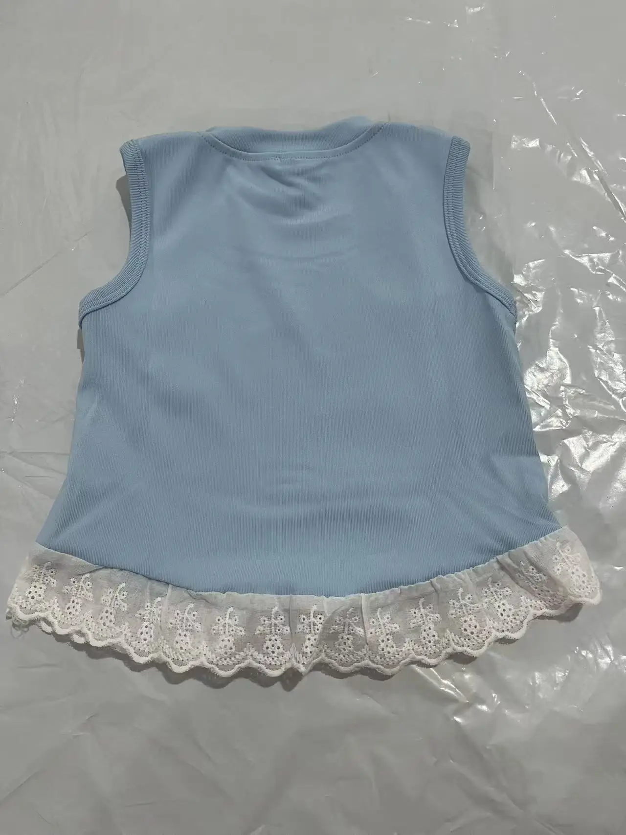 2026 Summer New Style Kidsren's Sweet Patchwork Lace Sleeveless T-Shirt Top Girls' Bow-Knot Short Vest