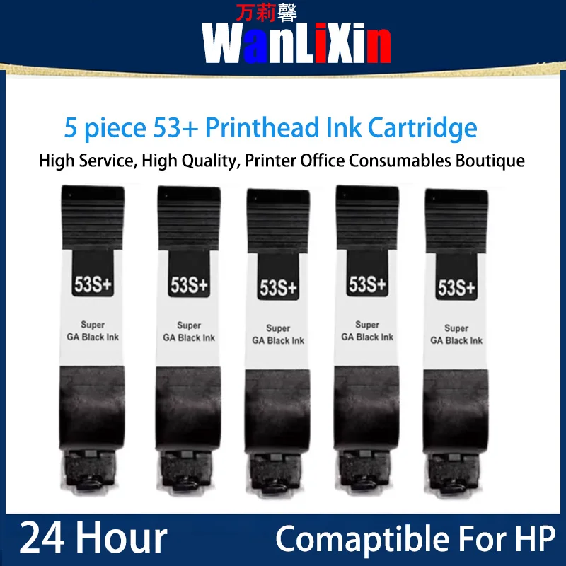 

5piece 53+ Printhead Ink Cartridge Compatible For HP Online inkjet ,coding machine, high adhesion quick-drying ink cartridge