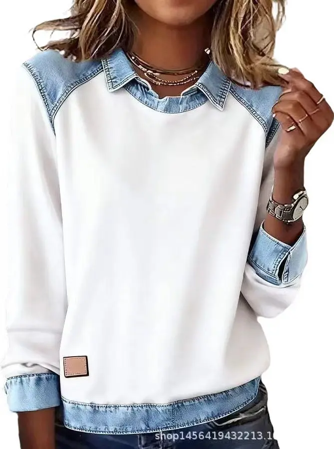 Pull Automne Femme с лацканами и длинными рукавами, модный осенне-зимний универсальный лоскутный пуловер, женский свободный вязаный свитер, топ