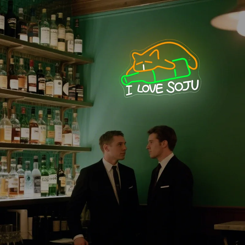 I Love Soju Neon Sign Cat Led Neon Light Wall Decor For Bar Club Party Colorful Soju Neon Light Sign Dimmable Animal Neon Light