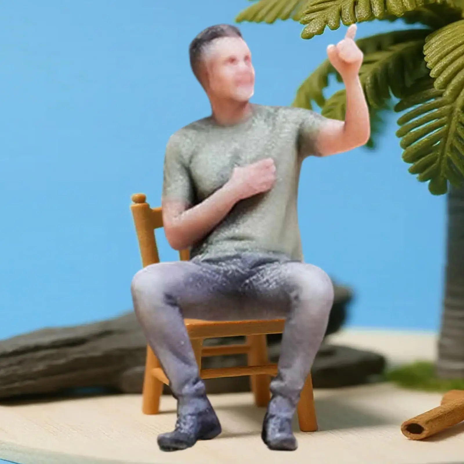 1/64 Miniature Sitting Male Figure,Scene Props Mini Painted Realistic for Model Trains Architectural Accessories Layout Ornament