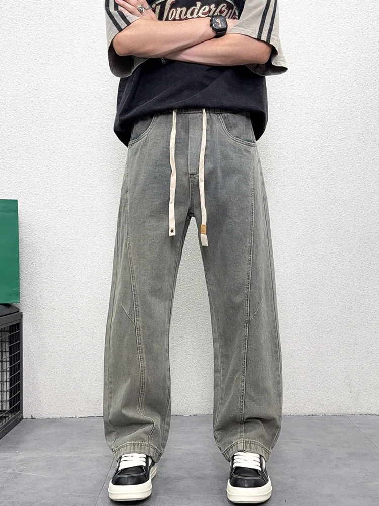 الرجال الرجعية مستقيم الساق الجينز مريحة Waed عارضة تنوعا واسعة الساق السراويل بسيطة Sli السراويل الطويلة