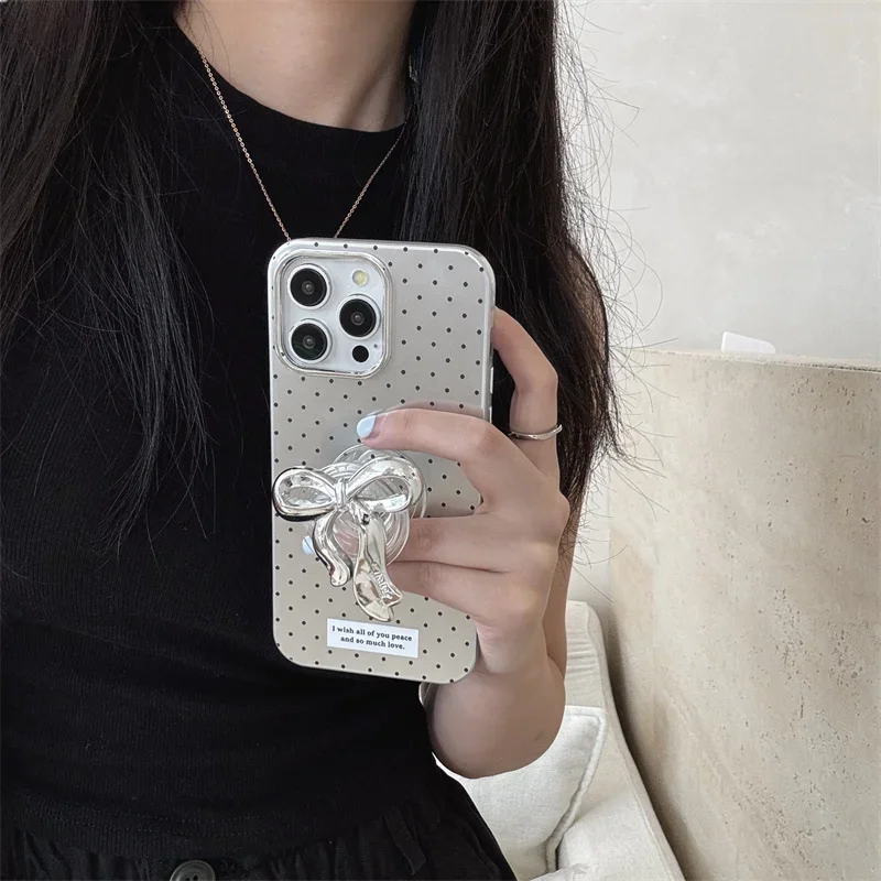 

Luxury Electroplating Wave Point Phone Case For iPhone 15 Pro 11 12 14 13 Pro Max 14pro Bow Holder Full package protective cover