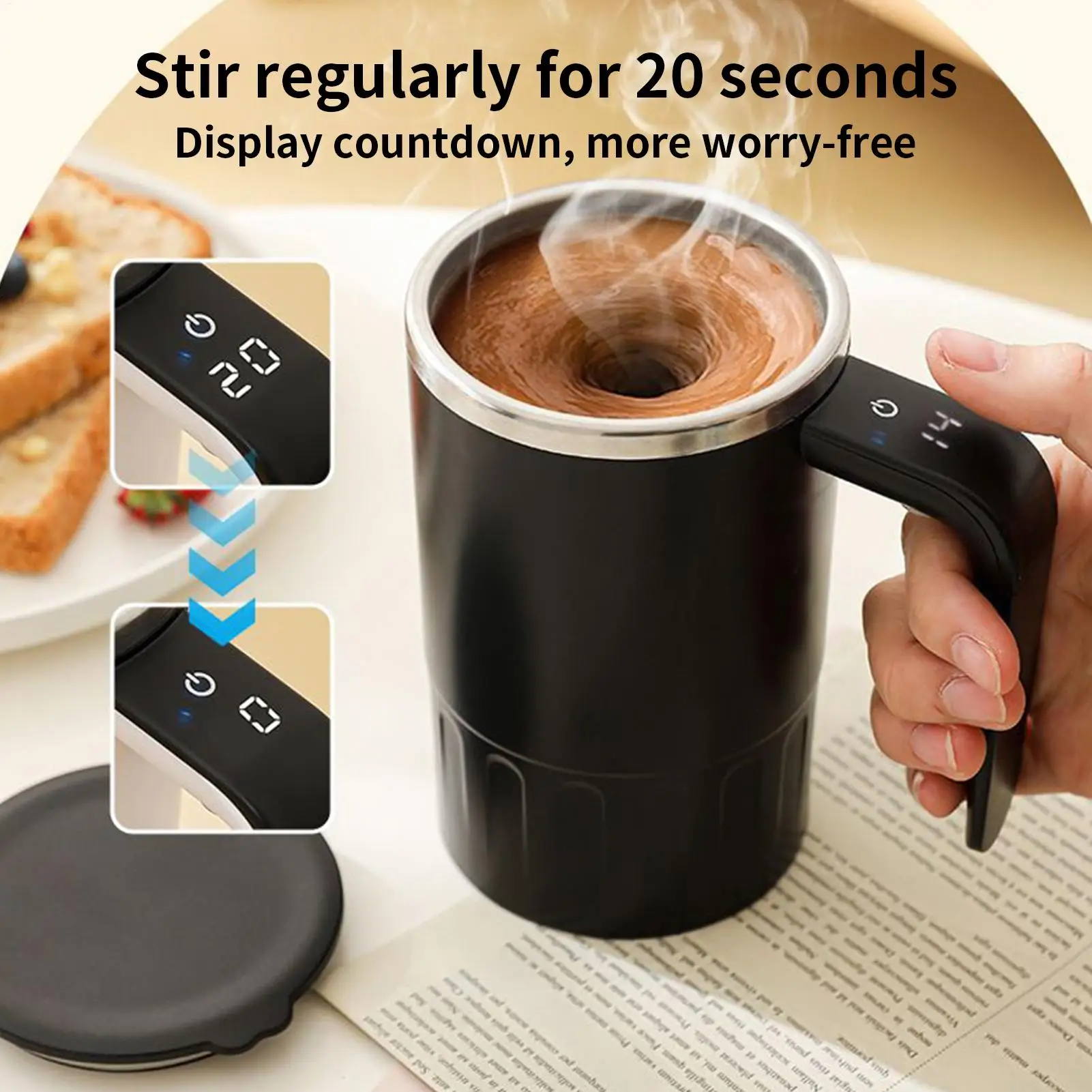 380ml Self Stirring Coffee Mug Stainless Steel Auto Mixing Cup for Tea Cocoa Protein Drink Home Office Travel Camping Gift