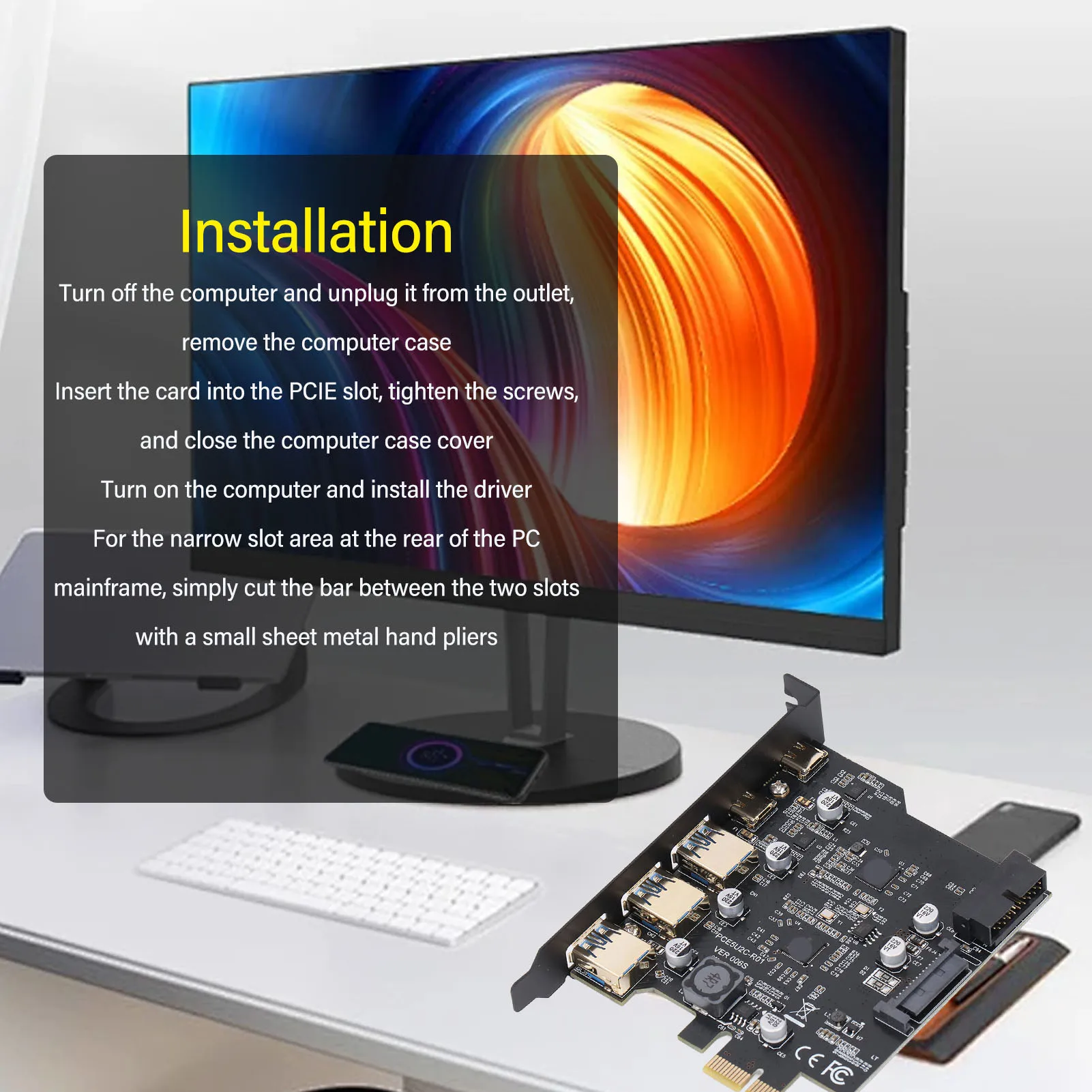 PCIe To USB 3.2 Card 2 USB Type C 3 USB Type A Easy Installation PCIe Expansion Card 5 Port for Desktop PC for Windows