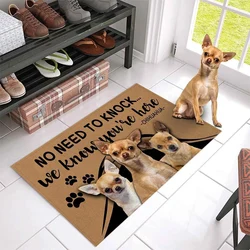 CLOOCL Funny Doormat No Need To Knock Chihuahua Pet Dog 3D Printed Indoor Doormats Floor Mats Flannel Non-slip Area Rugs
