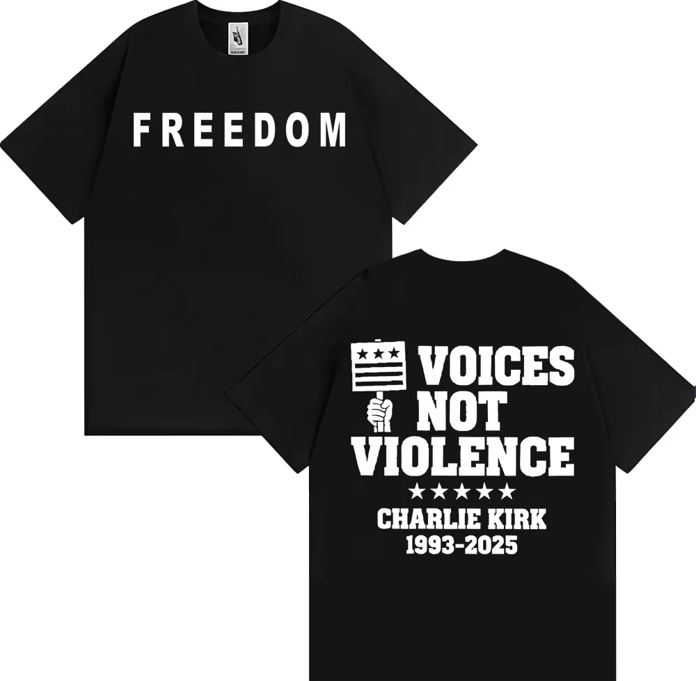 찰리를 위한 기도, 폭력 대신 자유를 위한 목소리 티셔츠, 찰리 커크 티셔츠 남녀 공용 캐주얼 100% 면 티셔츠 스트리트웨어