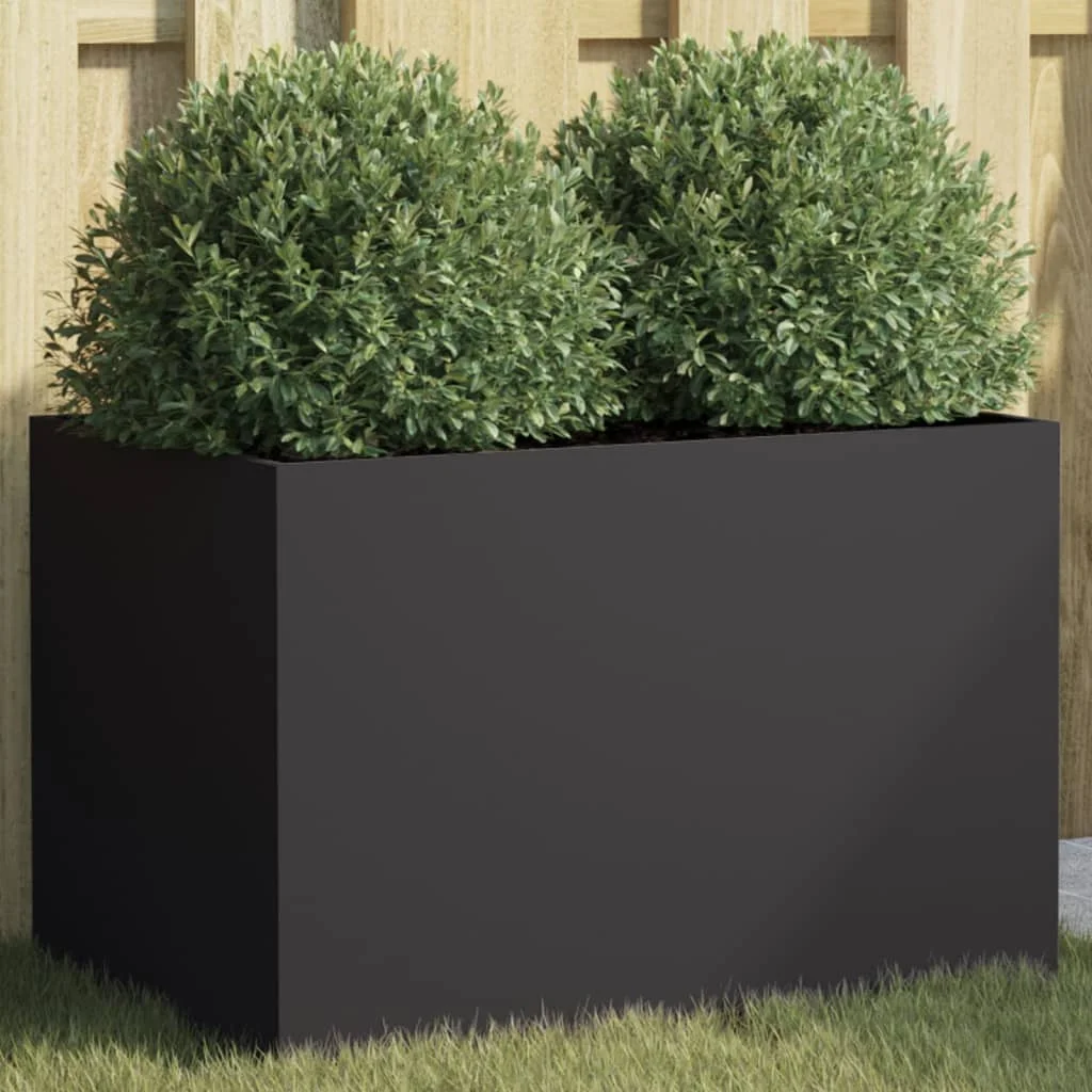 Schwarzer Stahlpflanzkübel, 62x40x39 cm, großer Gartenpflanzkübel für den Außenbereich zum Anbau von Pflanzen und Blumen für Garten, Balkon