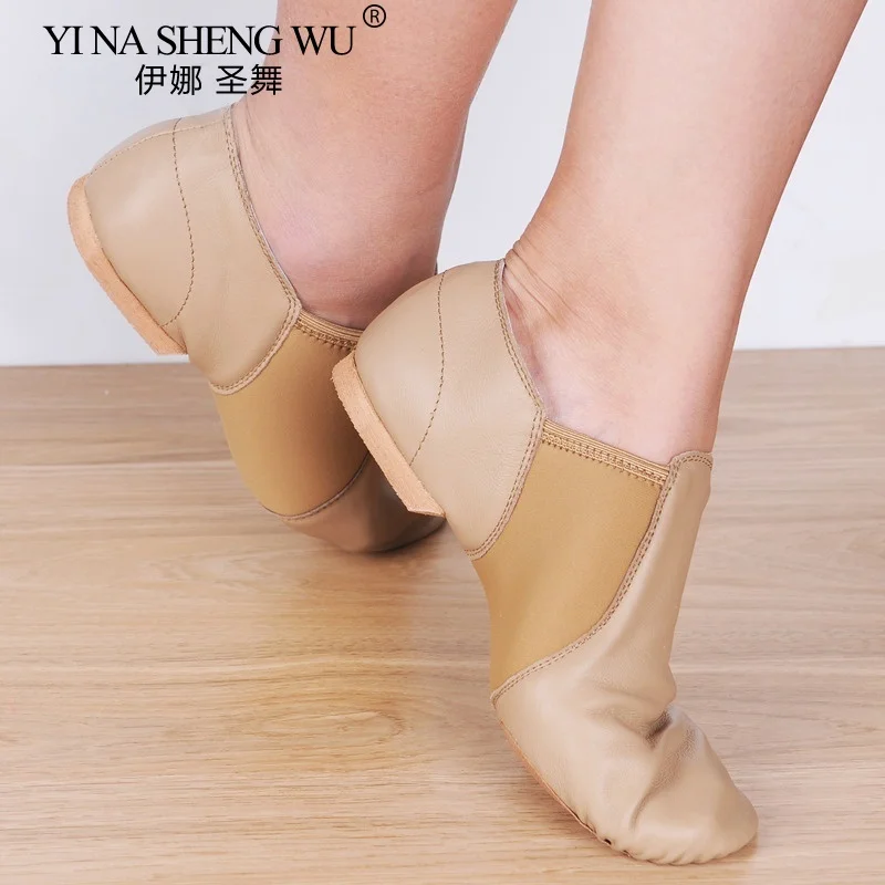 Chaussures de danse Jazz en cuir véritable, baskets de ballet à semelle antidérapante noire beige, de haute qualité pour adultes, pour filles et femmes