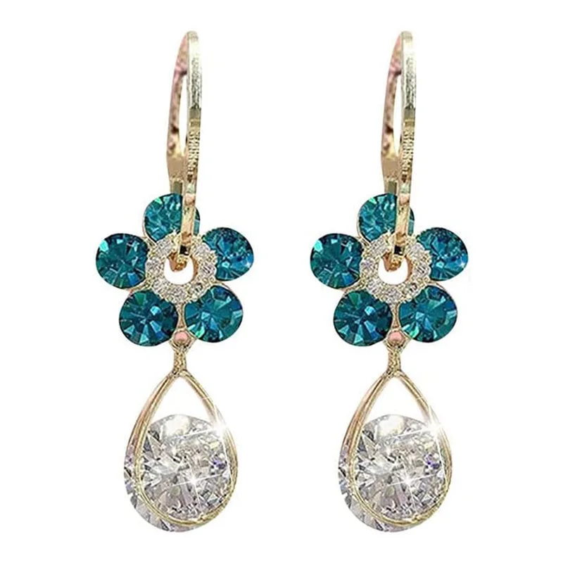 S925 Silver Needle Purple Blue Crystal Flower Drop Earrings 2024 Trendy Design Female Luxury Shining Zircon Earrings Wholesale