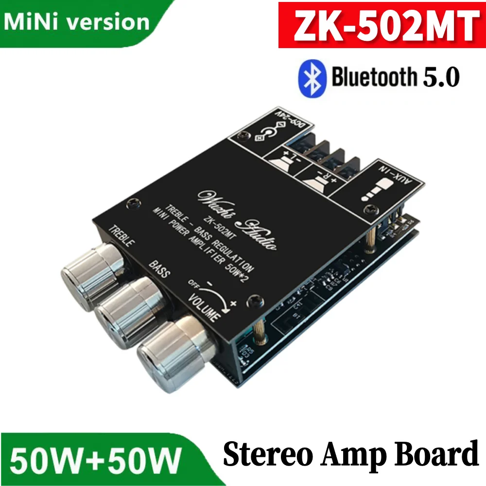 ZK-502MT 2.0 Channel 2x50W Bluetooth5.0 AUX Stereo Audio Speaker Module Subwoofer Module High and Low Frequency Adjustment