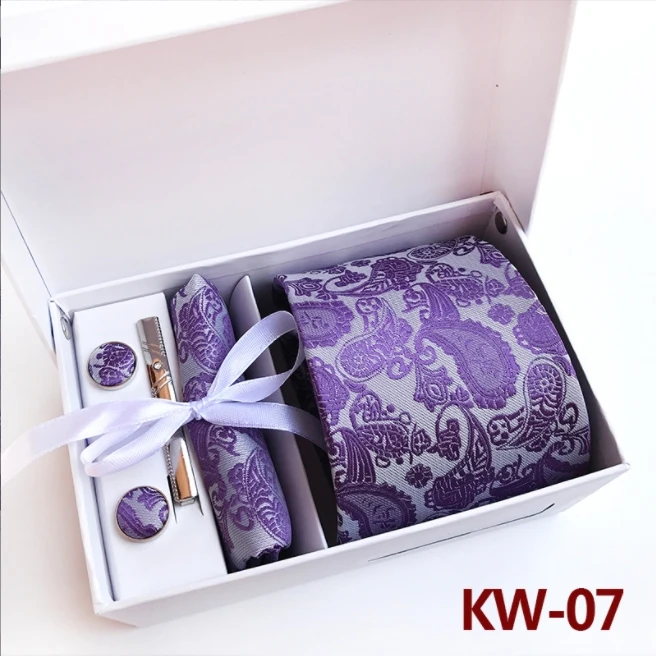 Neues Herren-Krawatten-Set, Krawattenklammer, Einstecktuch, Manschettenknöpfe, Krawatte aus Seide, Jacquard, gewebte Krawatte, Hochzeit, Business, mit Geschenkbox