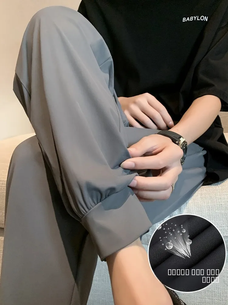 

Летние спортивные брюки из ледяного шелка для мужчин: легкие, свободные, быстросохнущие, повседневные, модные, молодежные, активные, с эластичным поясом