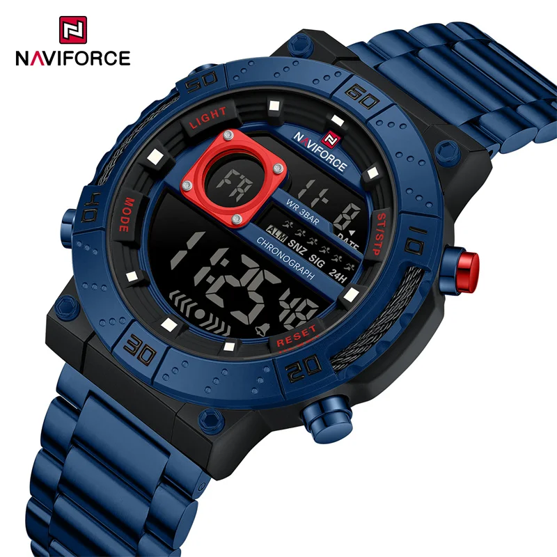 

Новый стиль NAVIFORCE 2025 светящиеся деловые мужские часы 3ATM водонепроницаемые цифровые модные часы из нержавеющей стали с датой и неделей для мужчин