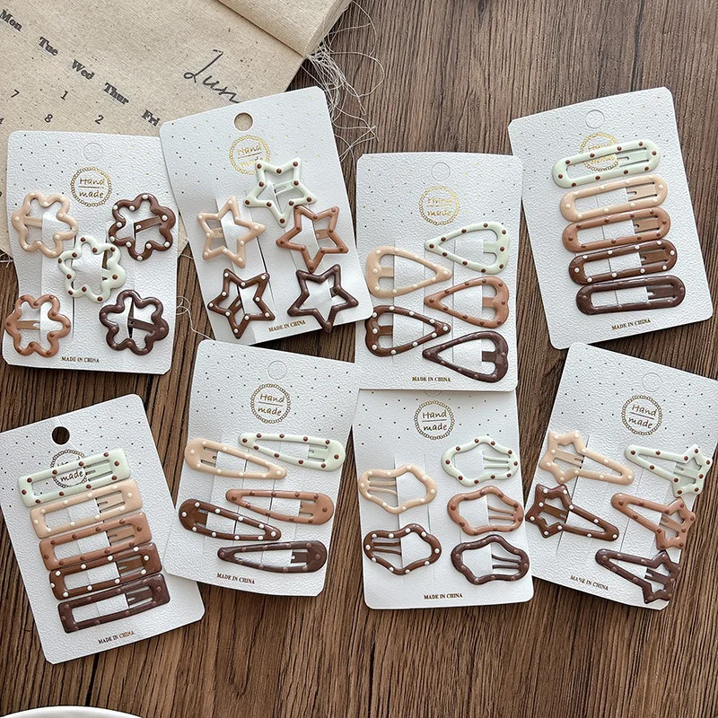 

5 шт., детские заколки в горошек цвета кофе с молоком, BB-зажим для маленьких девочек, заколка для волос с челкой, детские головные уборы, аксессуары для волос