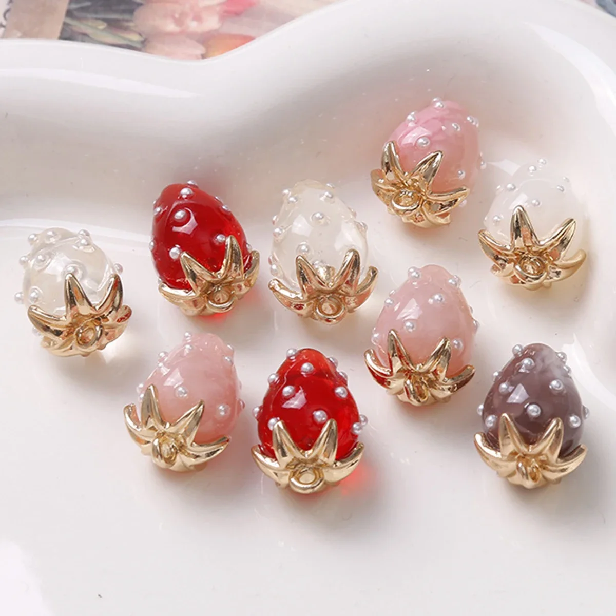 2Pcs Color Print 3D Cartoon Strawberry Shape Acrylic Handmade Beads DIY Jewelry Garment Pendant Accessory - view 3