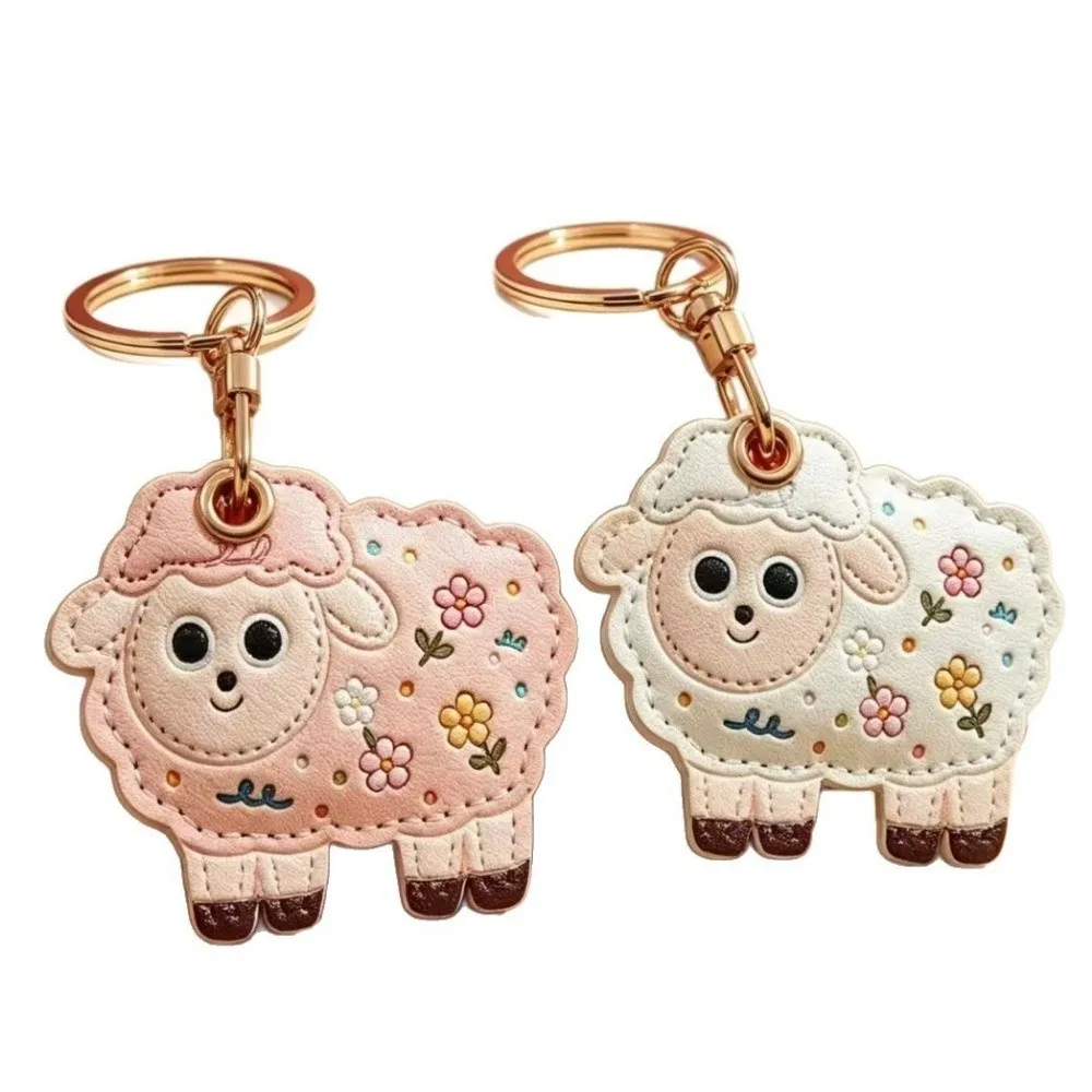 Blessing PU Sheep Keychain Cartoon Cute Decorations Mascot Lamb Ornaments Chinese Style Metal Ring Bag Hanging Charm Key Decor