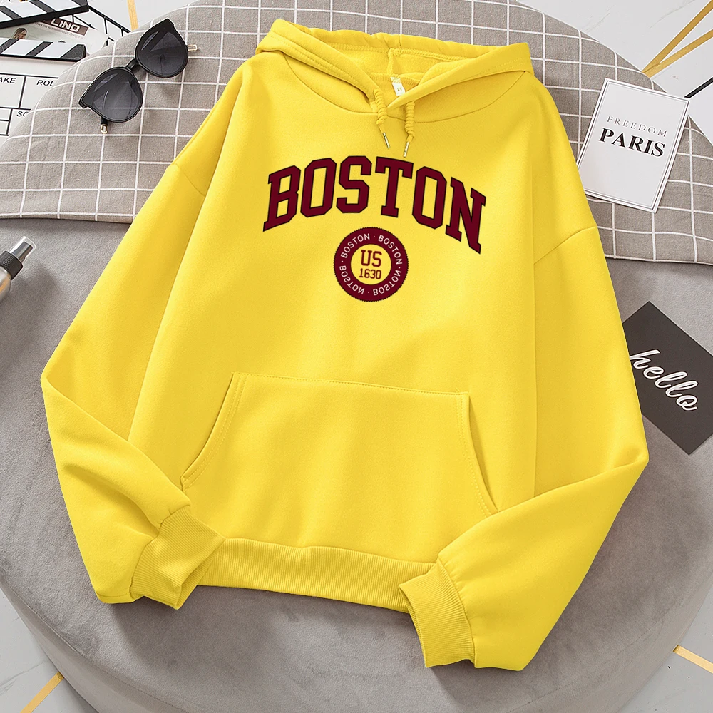 Boston City Us Founded In 1630 Hoodies Women Warm Comfortable Pullovers Fashion Female Hooded Basic All Match  CasualSweatshirt