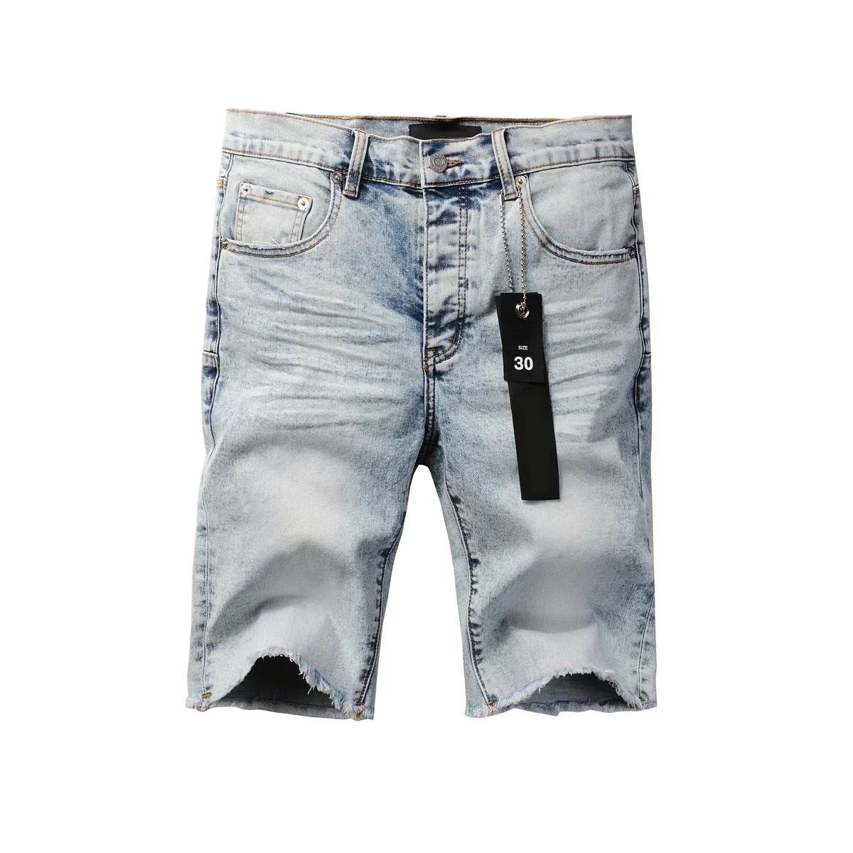 Hochwertige neue purpur farbene Jeans shorts Männer trend ige elastische kantige mittlere unregelmäßige hellblaue Farbe gewaschene Jeans-Marken hose