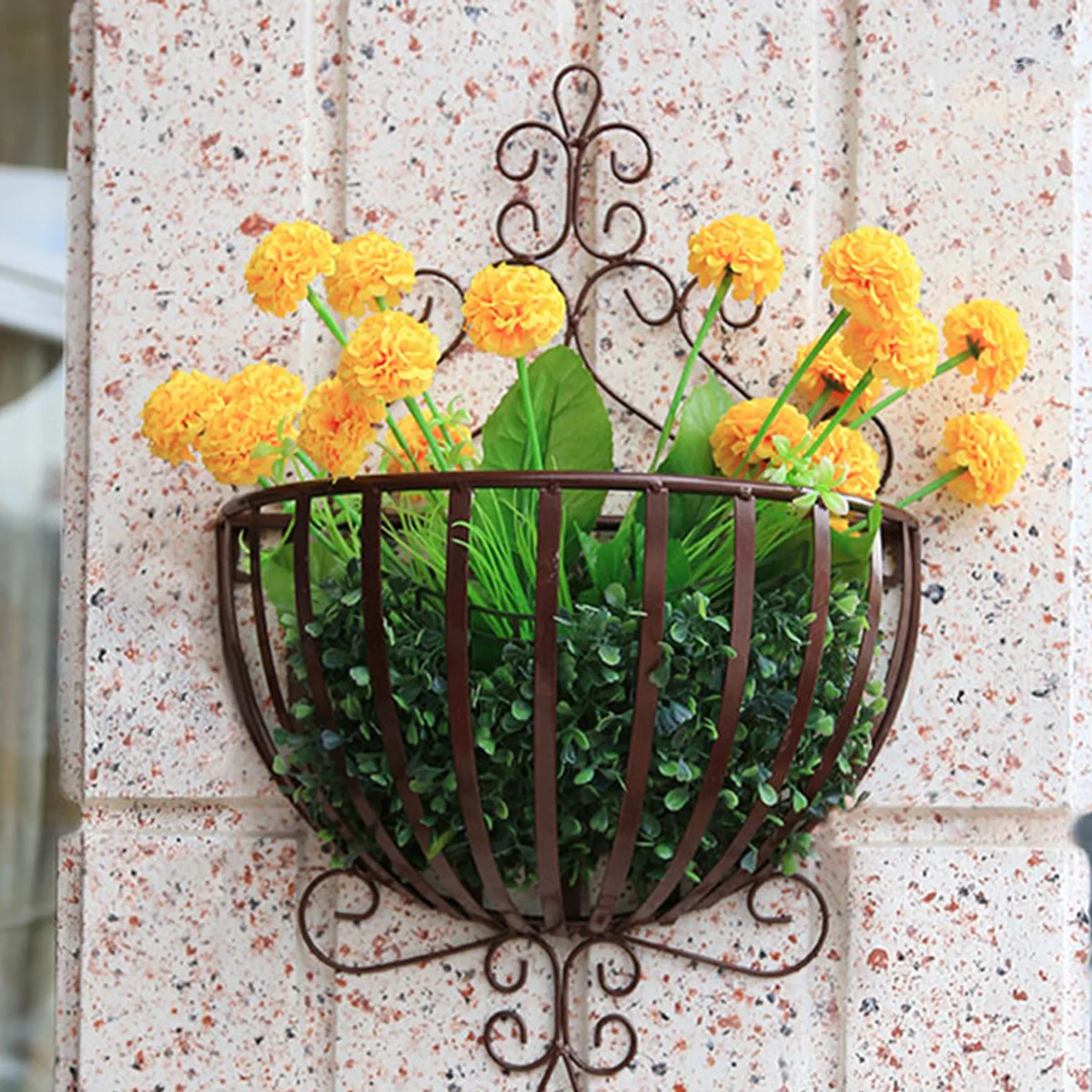 

Wall Hanging Planterbasket Flower Holder Metal Pot Balcony Railing Mounted Stand Round Baskets Fence Iron Wire Bracket
