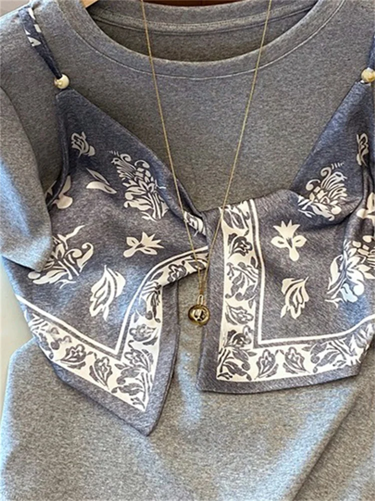 

ay Design Sense Silk Scarf Strap Loose ort Sve T-irt Women Summer Versatile Slimming Small Size Top Creative Splicing