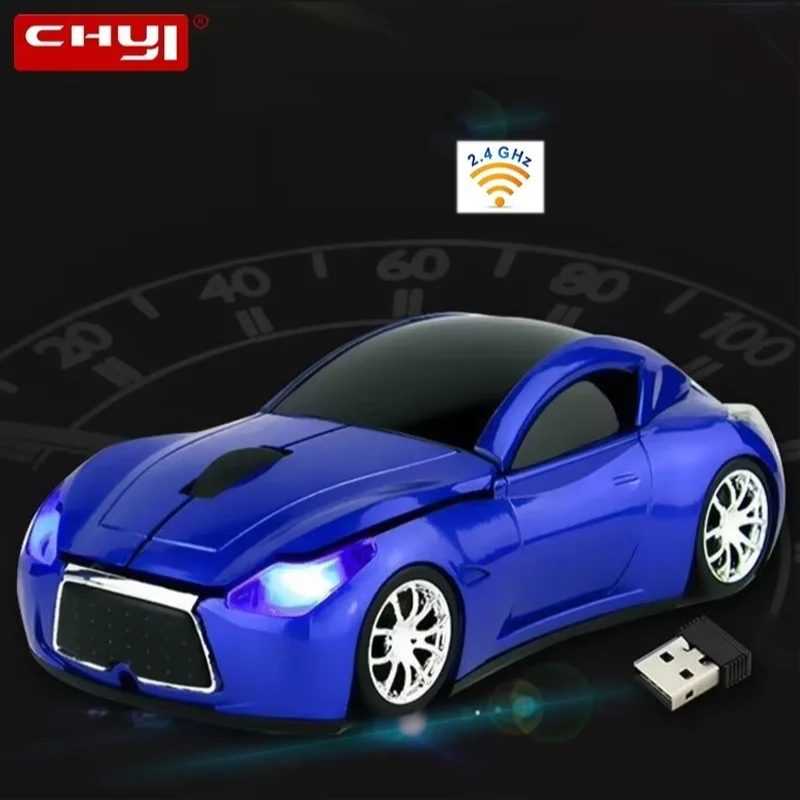 CHYI Wireless Ergonomic Computer Car Mouse Mini Optical Portable USB PC Mause With LED Headlight Infinite Gifts Mice For Laptop