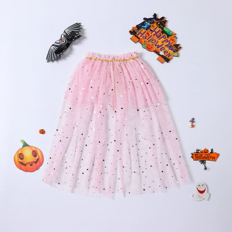 Bambini ragazze Costume di Halloween stelle luna paillettes maglia principessa girocollo mantelle per bambino gioco di ruolo vestito Cosplay