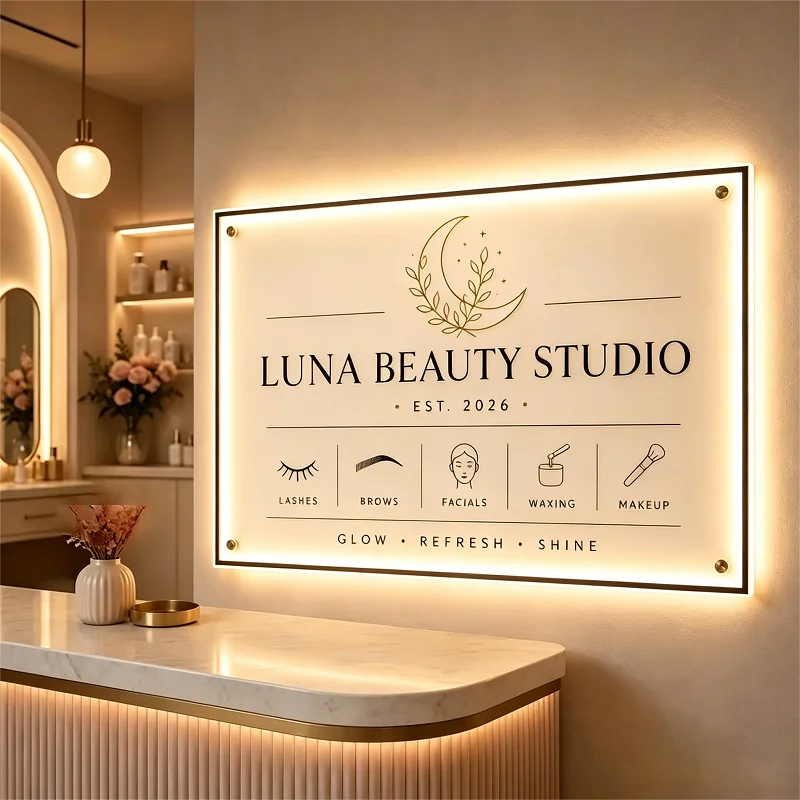 Rectangular 3D Business Sign Custom Backlit Acrylic Led Logo Sign For Studio Beauty Salon Nails Sign Wall Logo Decor