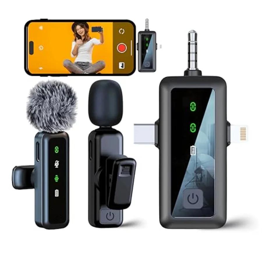 

Mini Wireless Lavalier Microphone for Interview Vlng Streaming and More. Builtin Enhanced Intelligent NoiseCanceling Technology