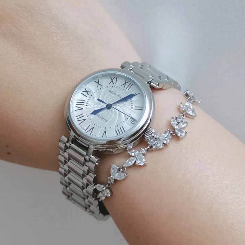 Seagull Reloj moda biały diamentowy zegarek damski Top marka luksusowy zegarek na rękę prosty damski zegarek do sukni Relogios Feminino 417L