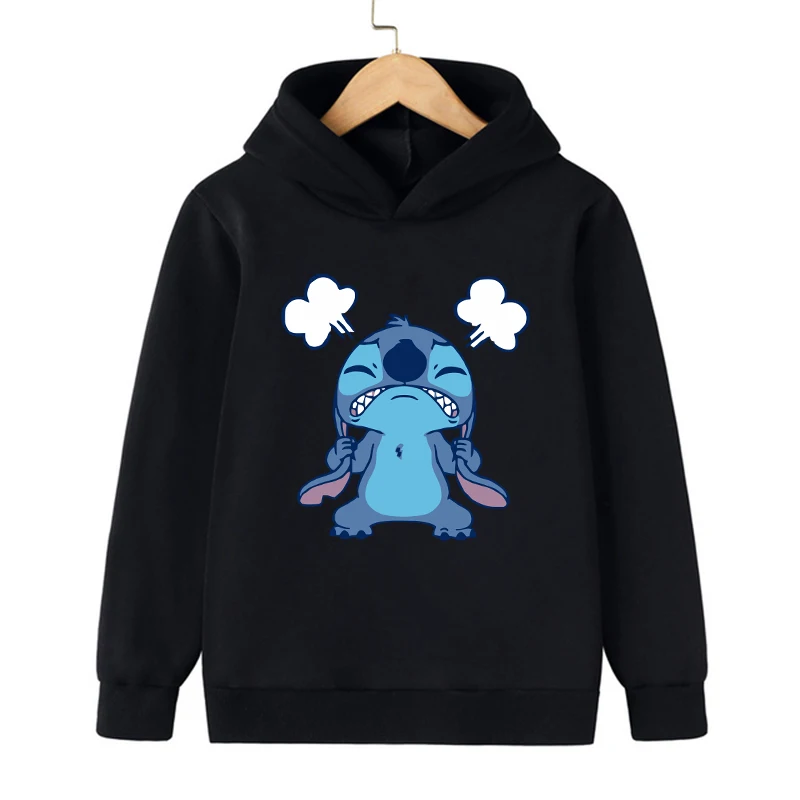 Disney-Sweat à capuche Stitch pour enfants, vêtements Kawaii, sweat-shirt pour enfants, haut décontracté pour bébé, dessin animé pour fille, garçon,