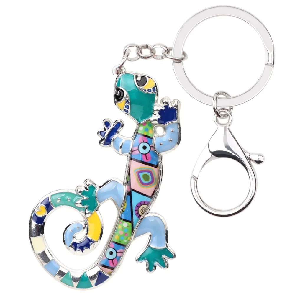 Bonsny Enamel Alloy Lizard Gecko Key Chain Key Ring Handbag Bag Charm Keychain Accessories New Fashion Animal Jewelry For Women