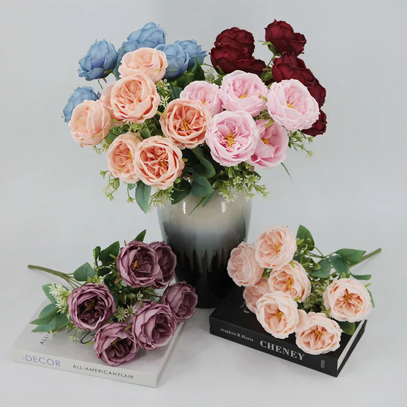 7 Head Simulation Austin Roses Fake Flowers Bridal Bouquet Wedding Decor Flower Arrangement Home Party Event Decor Silk Roses