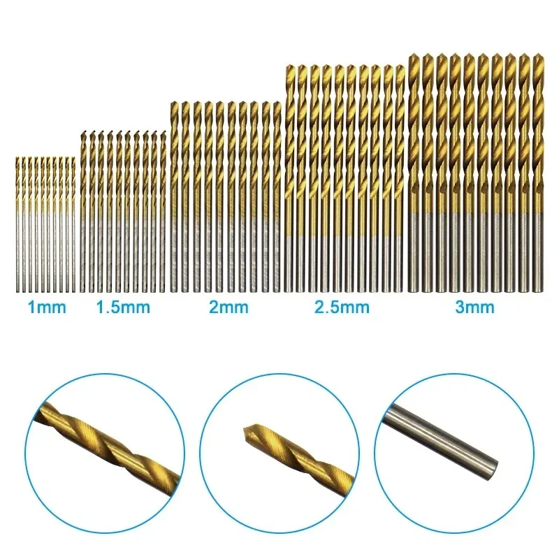 100PCS Twist Drill Bit Set 1-3mm Titanium Plated for Wood Metal Hand Electric Drill view 2