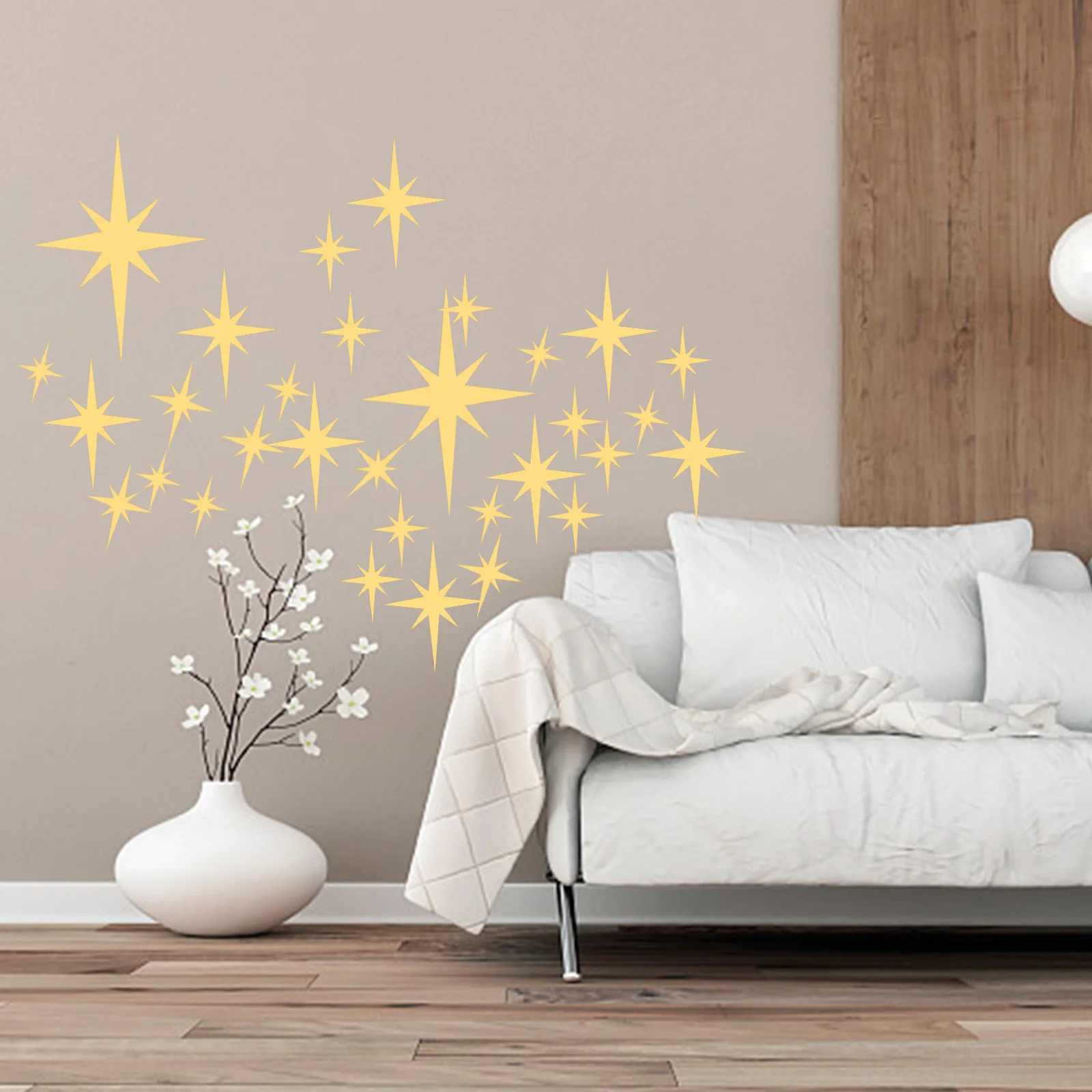 42Pcs Removable Star Wall Stickers DIY Acrylic Mirror Wall Stickers Waterproof Self-adhesive Wall Decal Bedroom Home Decoration