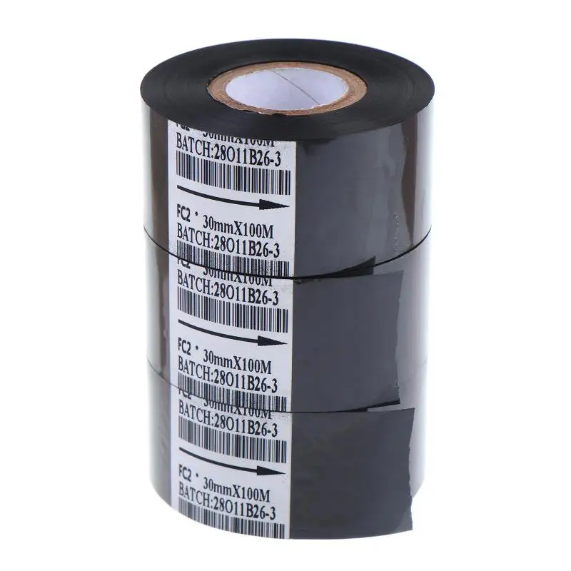 1/2/3Pcs FC2 30*100m Black Thermal Printing Ribbon For Stamping Machine Printer Ink Heat Transfer Tape Production Date Printing