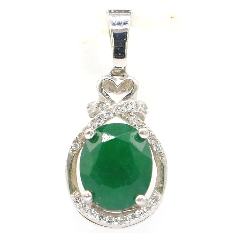 28x13mm Lovely Cute Real Green Emerald Red Ruby Blue Sapphire White CZ Fine Jewelry Silver Pendant