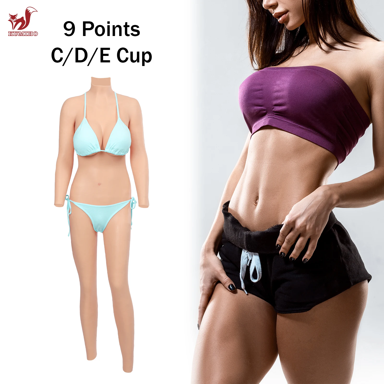 KUMIHO Silicone Fake Boobs Suit Crossdressing Breast Forms with Arms Bodysuit Transgender Male To Female Cosplay Costumes